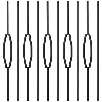 10 Pack Staircase Balusters, 44" x 1/2" Octagon Hollow Balusters for Staircase Interior, Black Stair Spindles Iron