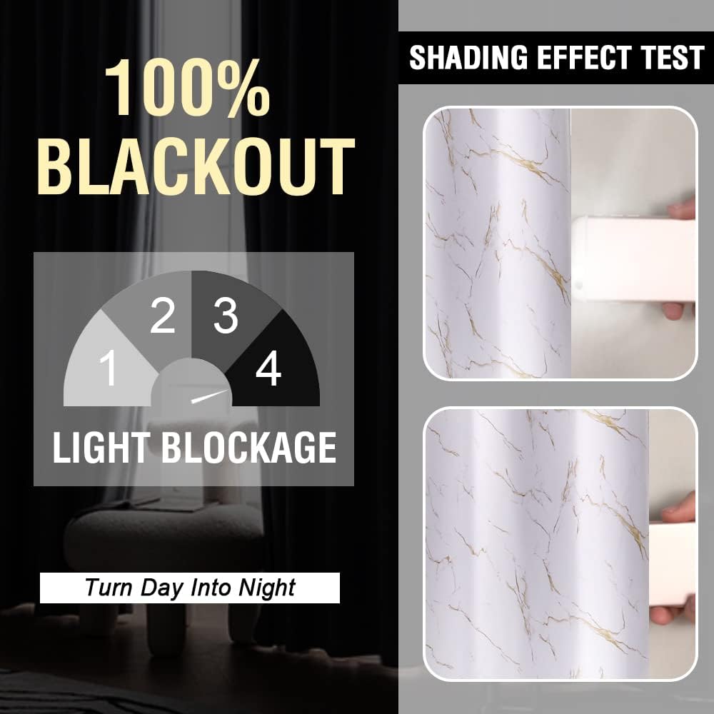 100% Blackout Curtains 84 inch Length 2 Panels Set Marble Designs Printed Drapes Thermal Curtains for Bedroom with
