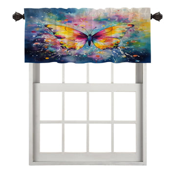 Butterfly Colors Blackout Kitchen Curtain, Colorful Butterfly in Flight Window Treatment Rod Pocket Light Filtering