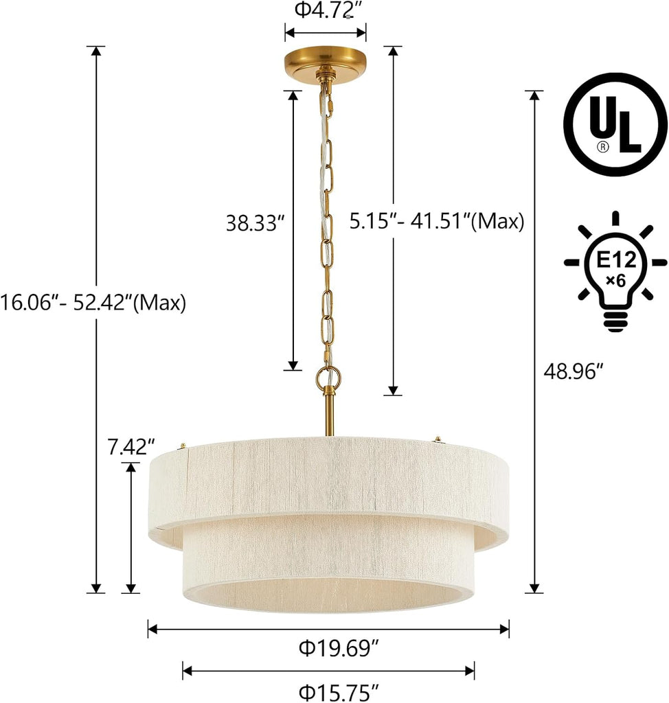 20"Hand Woven Rattan Chandelier Boho Pendant Light Adjustable Coastal Pendant Light for Kitchen Island Dining Living