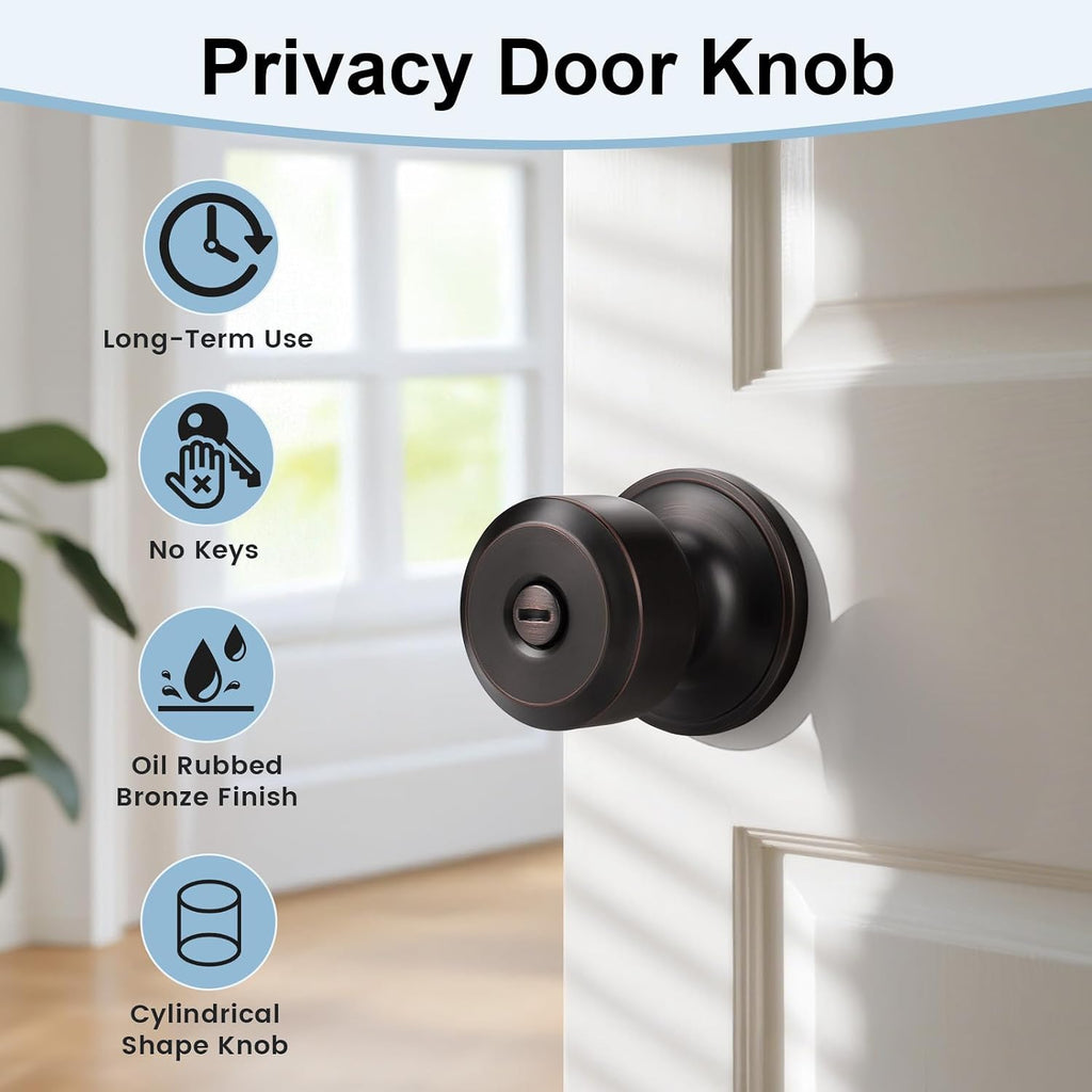 Oil Rubbed Bronze Interior Privacy Door Knobs Bathroom, Keyless Stainless Steel Indoor Door Knob, Cylindrical Shape