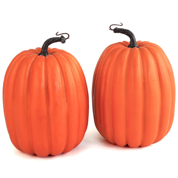 8 Inch Large Artificial Pumpkins, 2PCS Big Orange Faux Foam Harvest Pumpkins for Fall Autumn Thanksgiving Seasonal