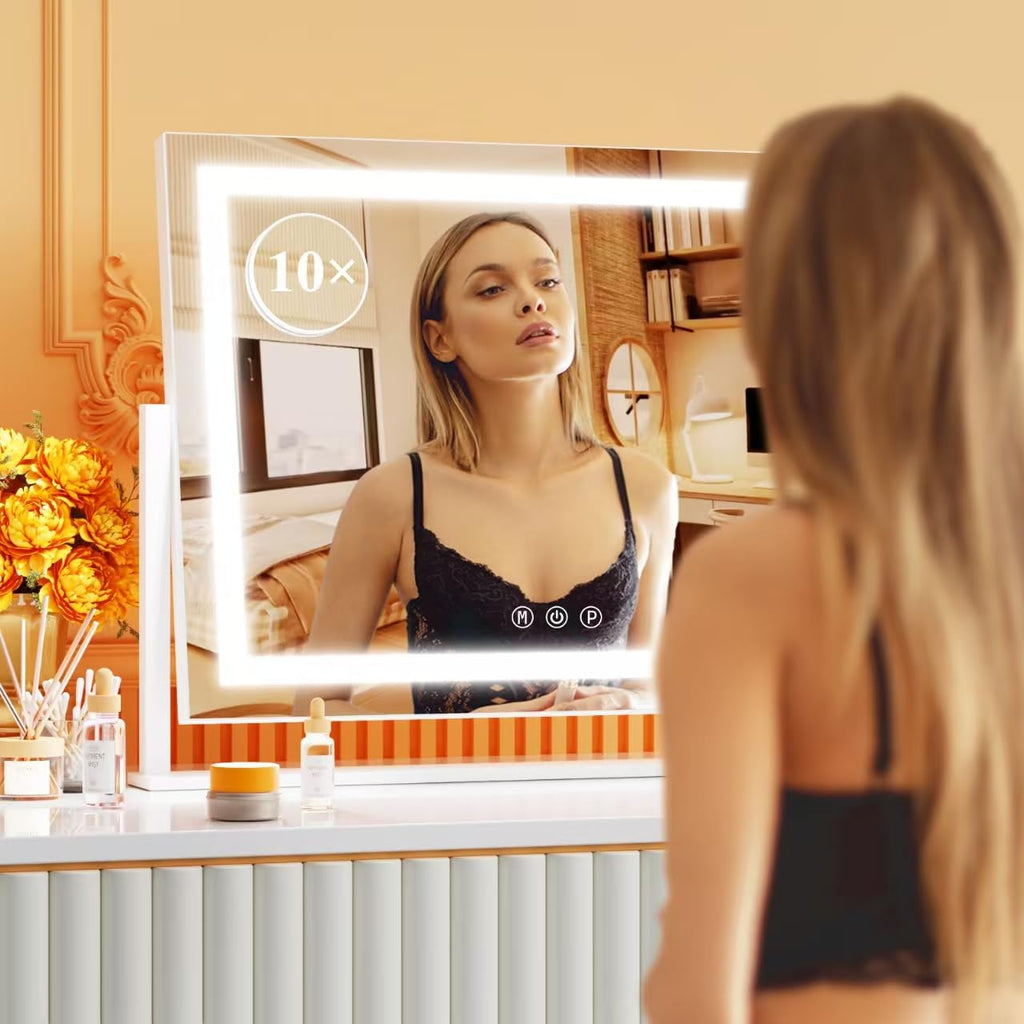Lighted Makeup Mirror, 17.3"x13" Hollywood Vanity Mirror with Lights,Three Color Lighting Modes, and 5X Magnification