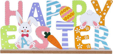Easter Decorations, Wood Metal Happy Easter Sign for Table Decor, Farmhouse Rustic Easter Bunny Decorations, Mantel