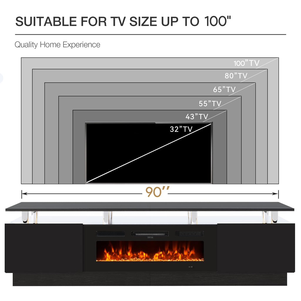 90" TV Stand, Large Entertainment Center & Media Console, Fits TVs up to 100", Storage Cabinet with Shelves, 50"