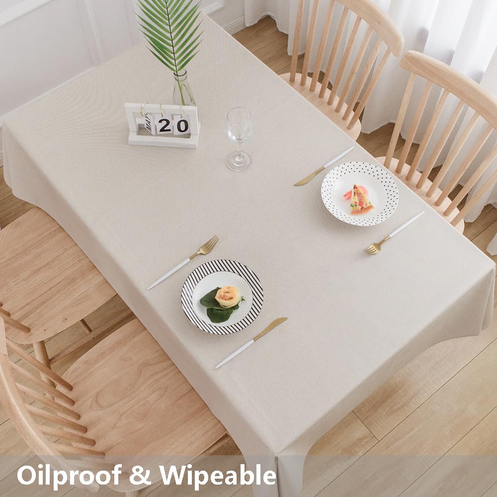 Heavy Duty Vinyl Tablecloth Beige Plastic Table Cloth Rectangle Table Wipeable Waterproof PVC Tablecloths Rectangular
