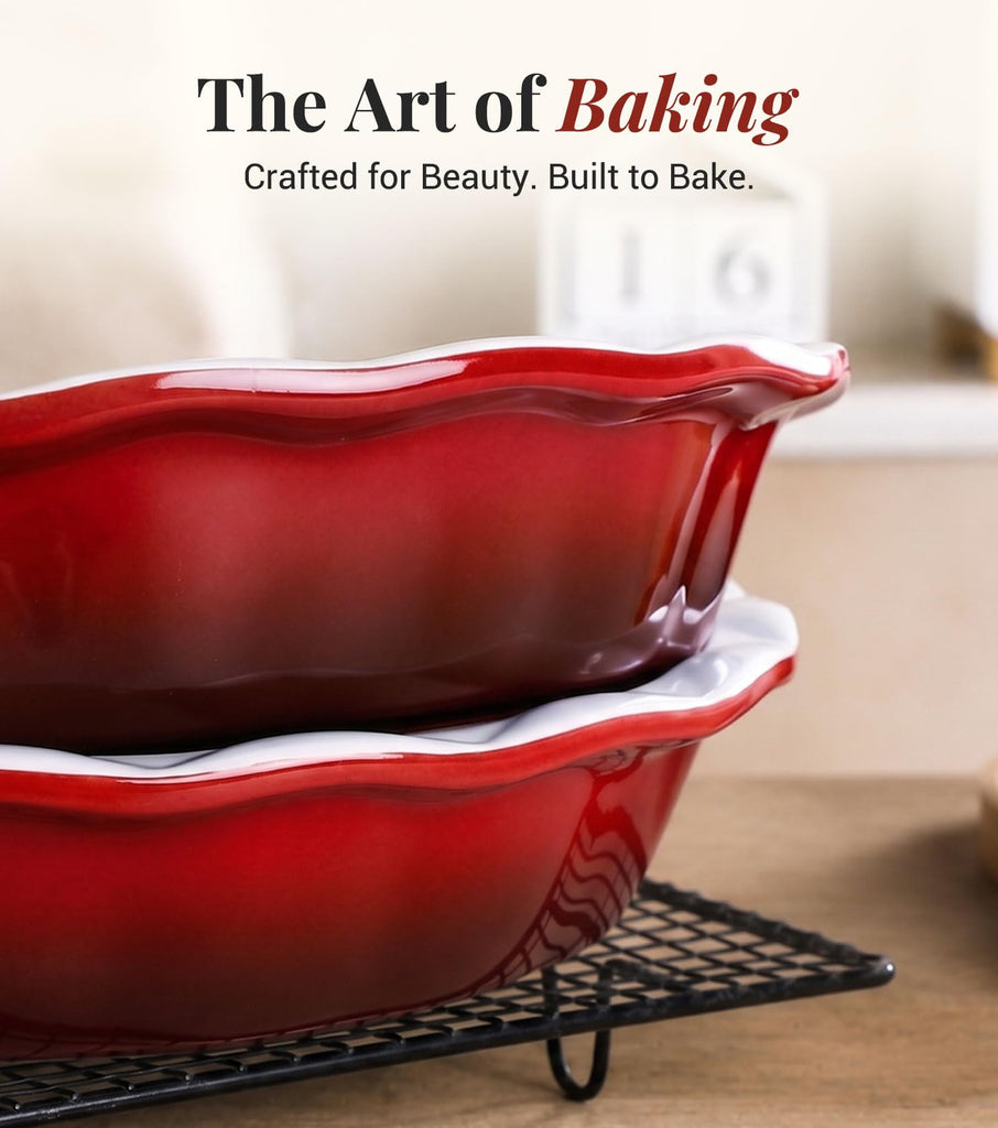 53oz, Deep Dish Pie Pan, 9 Inch, Ceramic, Red, Set of 2
