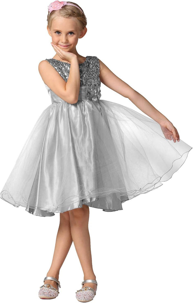 Girls Dress Sequin Mesh Flower Ball Gown Party Wedding Tulle Ruffle Dress Purple