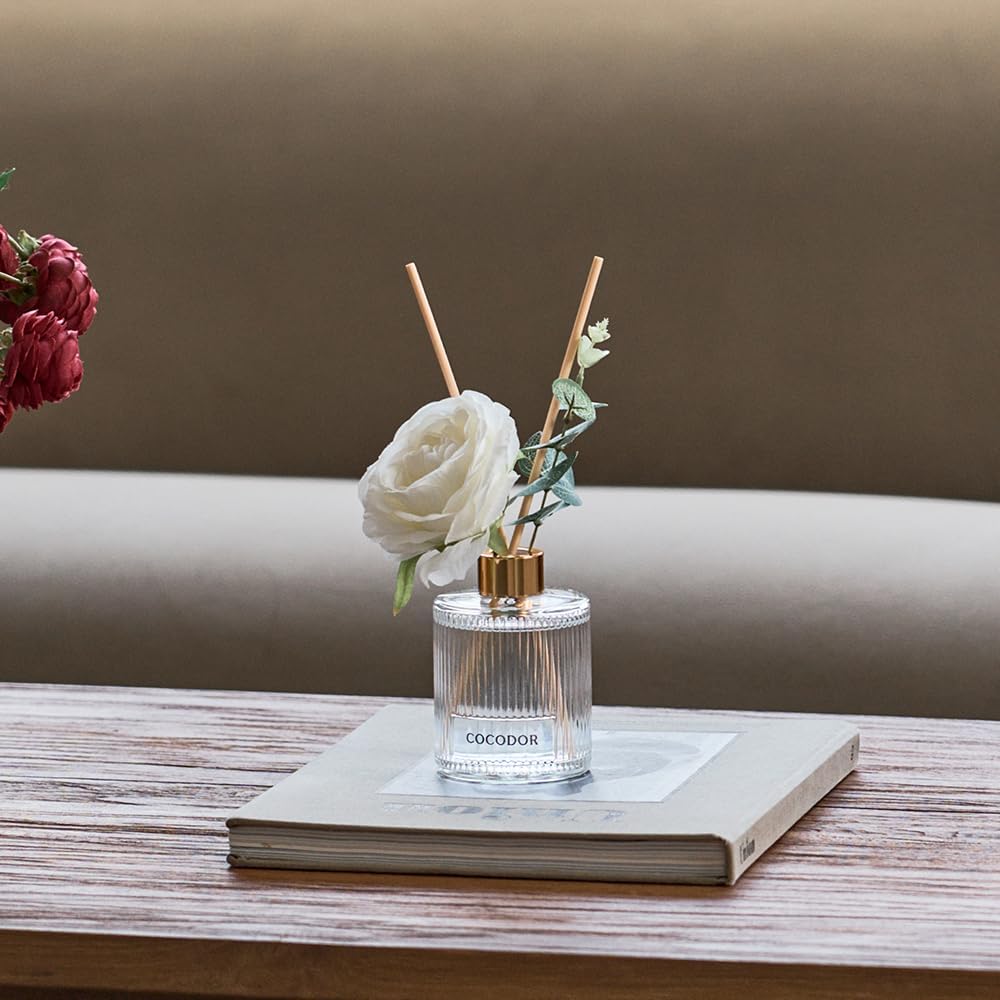 Silk Flower Reed Diffuser Set, Clean Linen, 6.7 oz, Home Décor