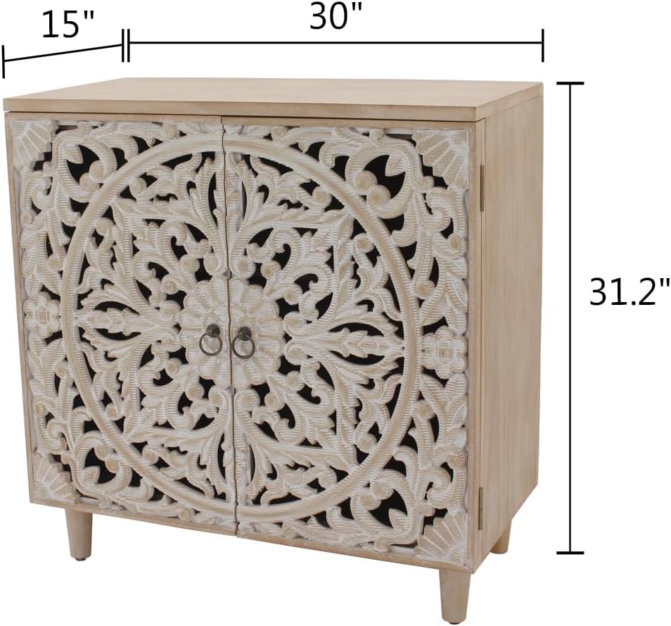 Carved Wood Decorative Cabinet with Floral Pattern