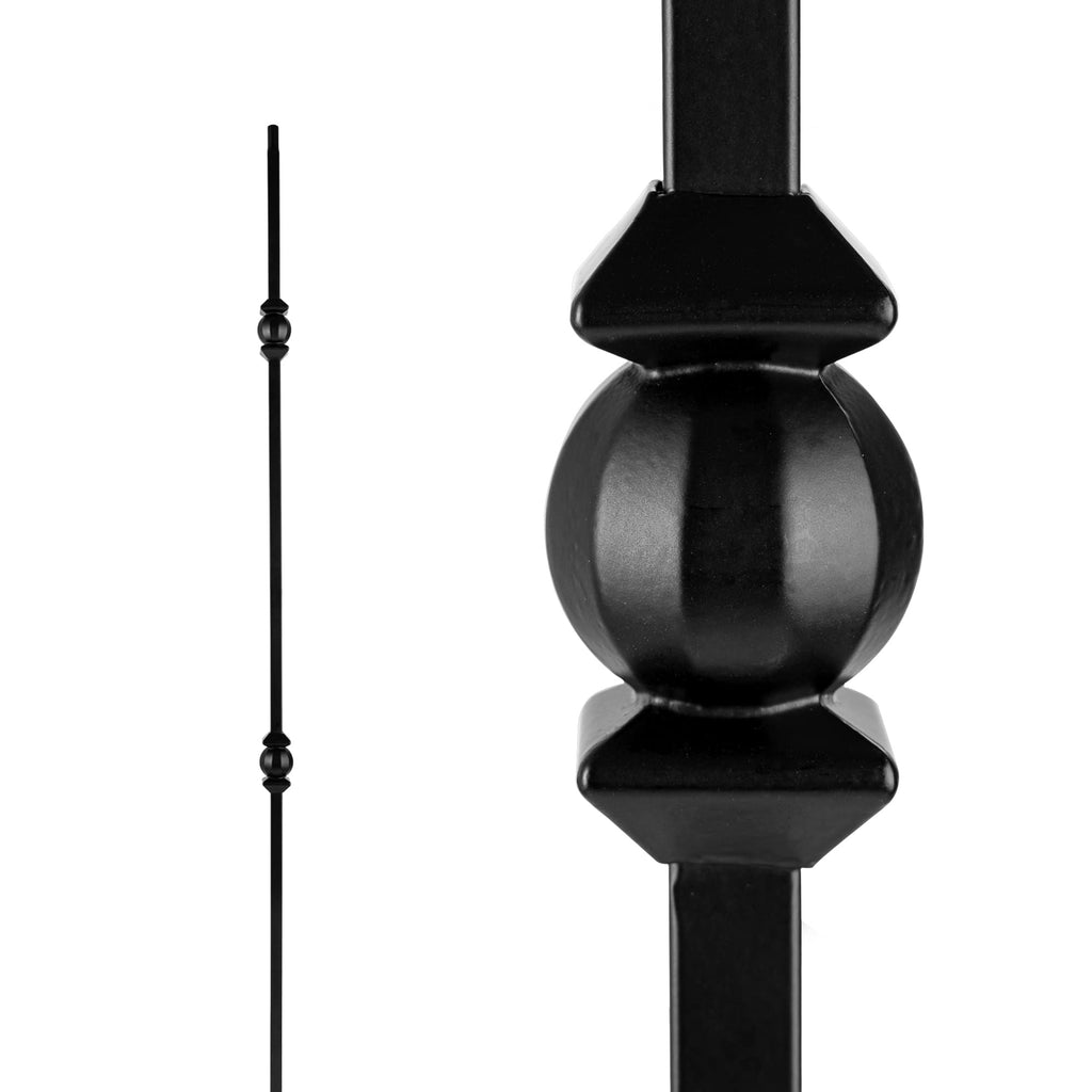 1/2" Square Hollow Black Steel Interior Stair Baluster - 44" Long - Double Ball/Sphere (Pack of 12)