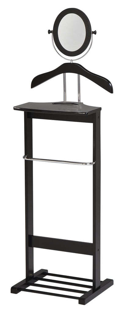 Suit & Tie Freestanding Valet Stand - Clothing Organizer with Adjustable Mirror, Hanger, Shoe Rack & Accessory Shelf