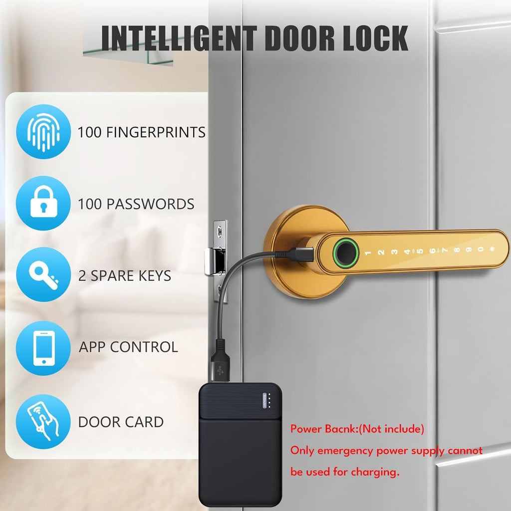 Smart Door Lock with Knob, Keyless Entry Door Locks with Handle, Fingerprint Door Knob /Front Door/Apartment,Generate
