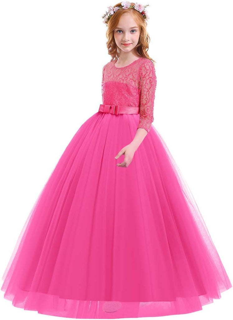 Flower Girl Dress Lace 3/4 Sleeve Wedding Princess Dress