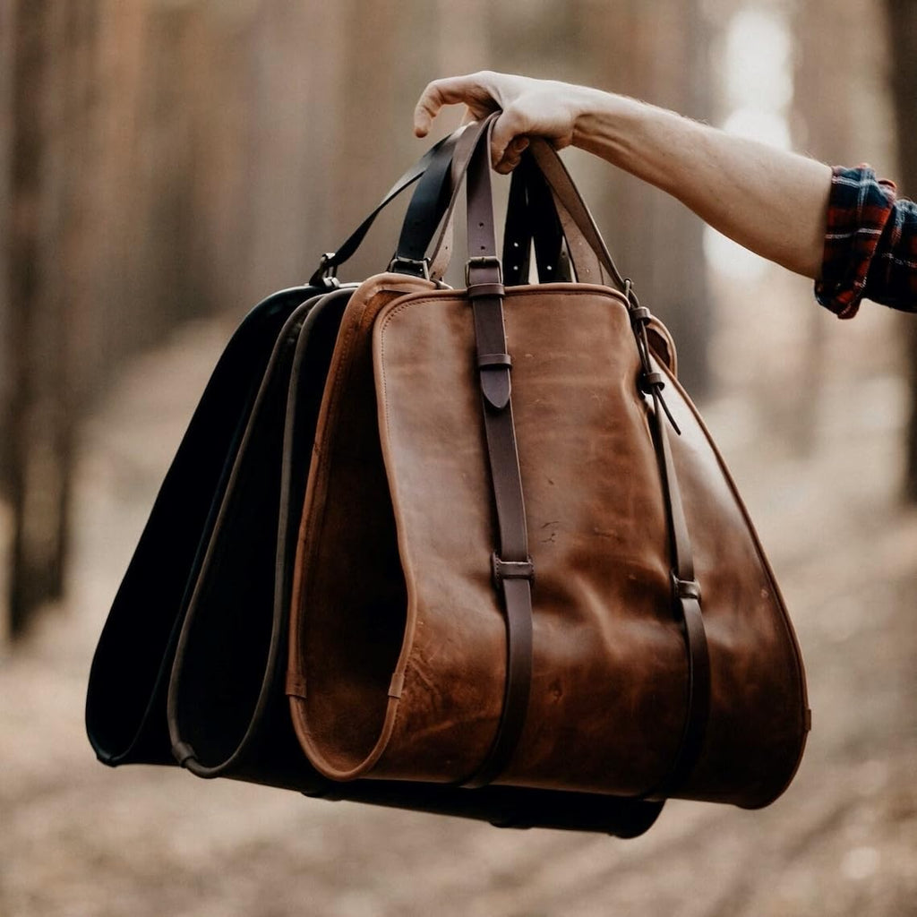 Leather Firewood Carrier, Cabin Wood Log Carrier, Large Log Tote Bag for Fireplace, Campfire, or Outdoor Fire Pit