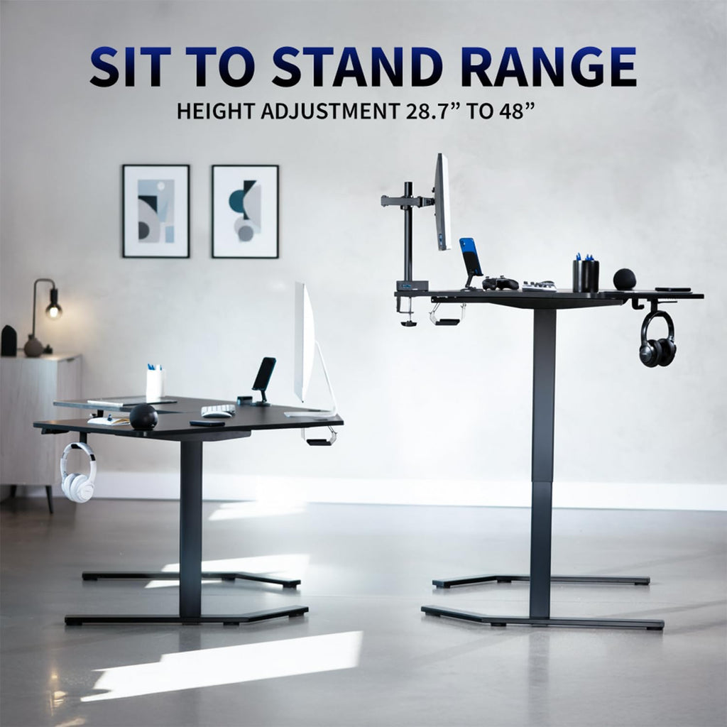 Black 55 x 55 in Corner Standing Desk, DESK-E1L110B | Electric, L-Shaped Table, Sit Stand, Height Adjustable, Memory