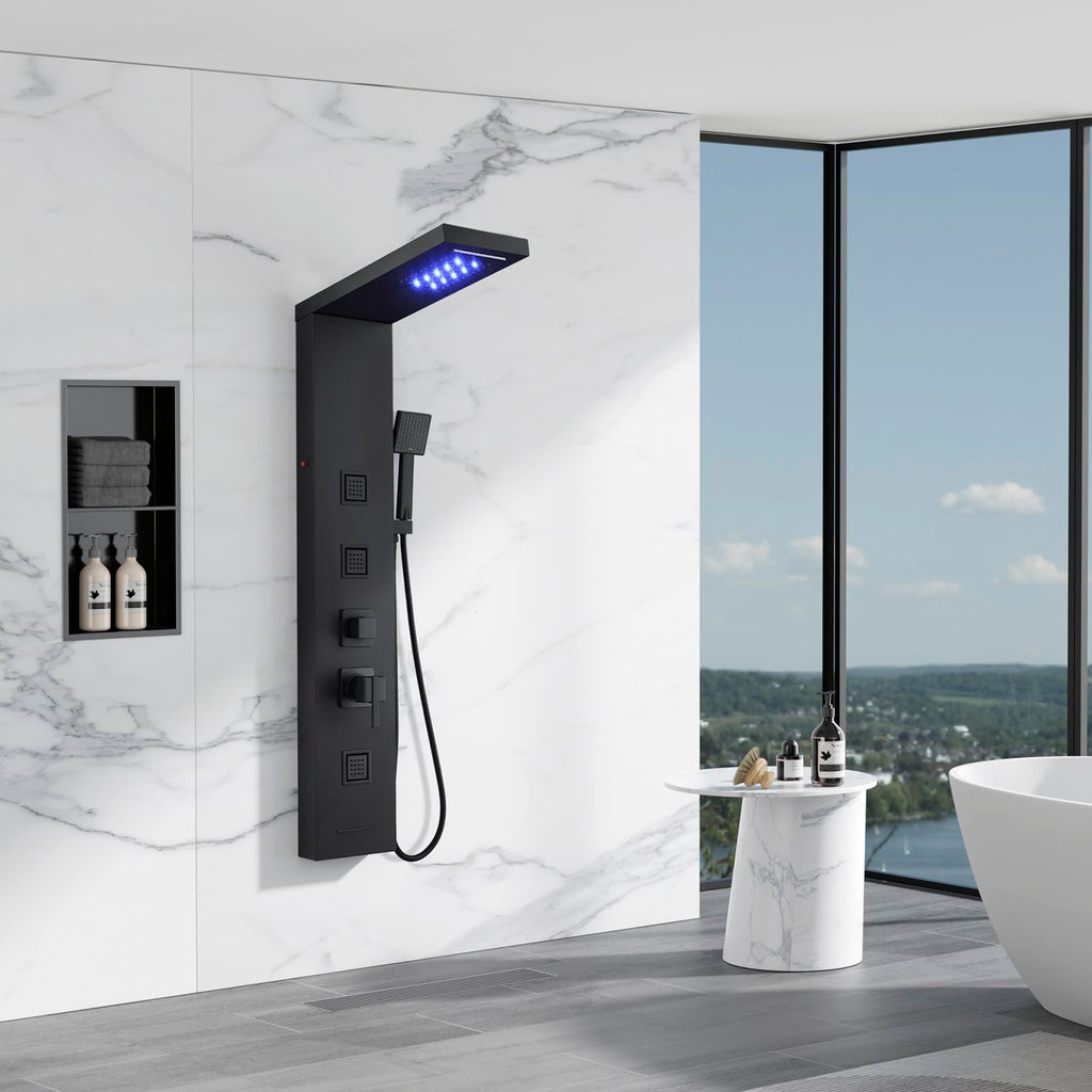 5-in-1 LED Shower Panel Tower System Stainless Steel Matte Black