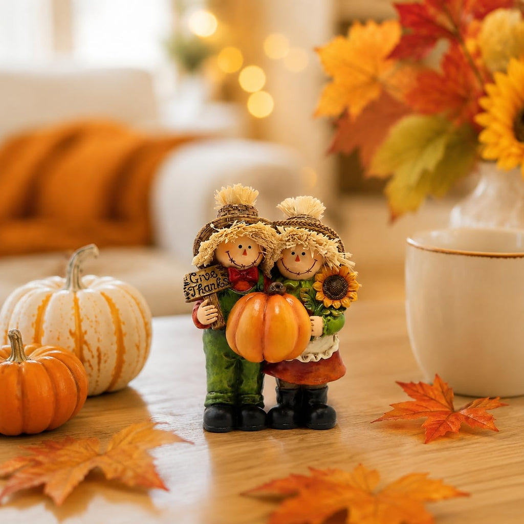 Fall Thanksgiving Scarecrow Couple Table Decorations