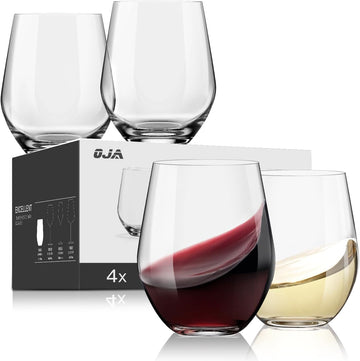 Stemless Wine Glasses Set of 4, Red White Wine Glasses, No Stem, Clear, 15oz, Premium Crystal Sturdy Drinking Glass
