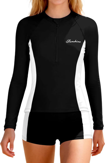 Girls Rash Guard Swimsuit Two Piece Set Colorblock Long Sleeve Bathing Suit UPF50+Sun Protection Swim Suits