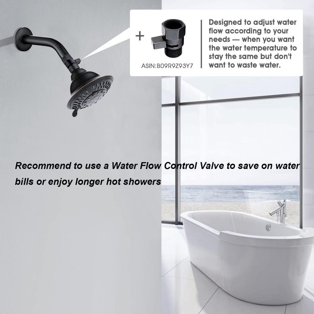 High Pressure Rain Shower Head, Fixed Shower Head with 5 Spray Settings, Adjustable Angle and Anti-Clog Nozzles, Oil
