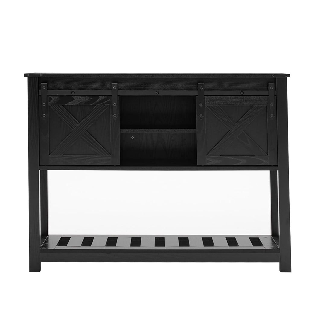 Farmhouse Entryway Table with Sliding Barn Doors, Wood Console Table with Storage Shelf, Rustic Sofa Table, Foyer
