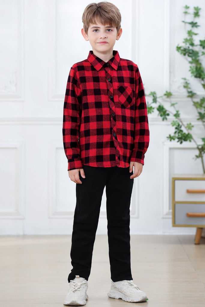 Boys Long Sleeve Flannel Plaid Shirt Button Down Shirts