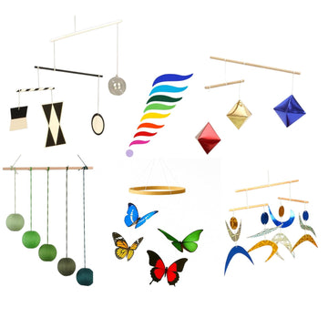 Montessori Baby Mobile Set - Piece Visual Stimulating Mobiles (Munari, Gobbi, Octahedron, Dancer, Rainbow &