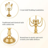 Candelabra Gold Candle Holders - 5 Arm 11.8" Wedding Candlestick Holder for Theme Party Table Centerpiece Decor