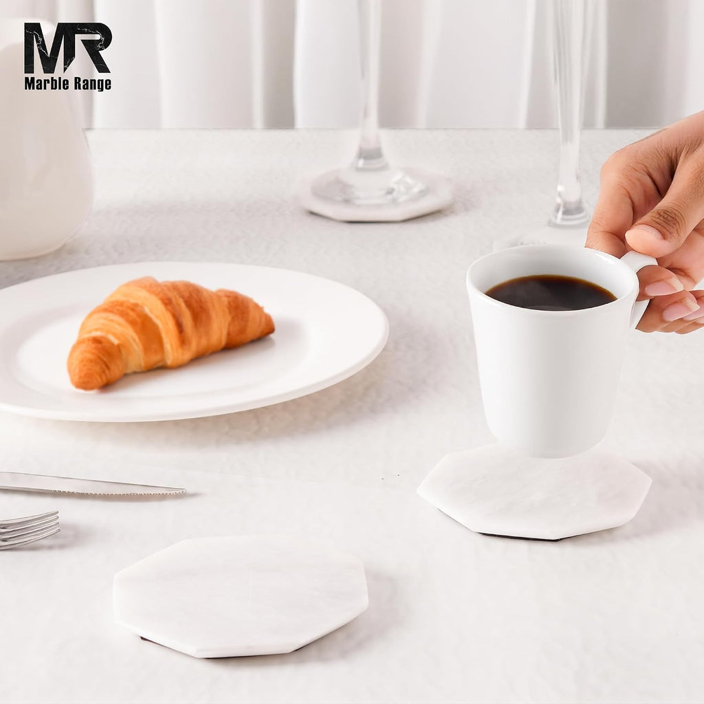 Marble Coasters White Handmade 3.5" Inches - Set of 6