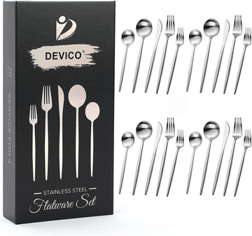 Matte Silverware Set, 20-Piece 18/10 Stainless Steel Flatware Cutlery Utensils Tableware Set Service for 4