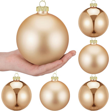 Inch Glass Christmas Ball Ornaments, Large Xmas Hanging Decorations, Matte and Shiny Round Baubles - Set of 6