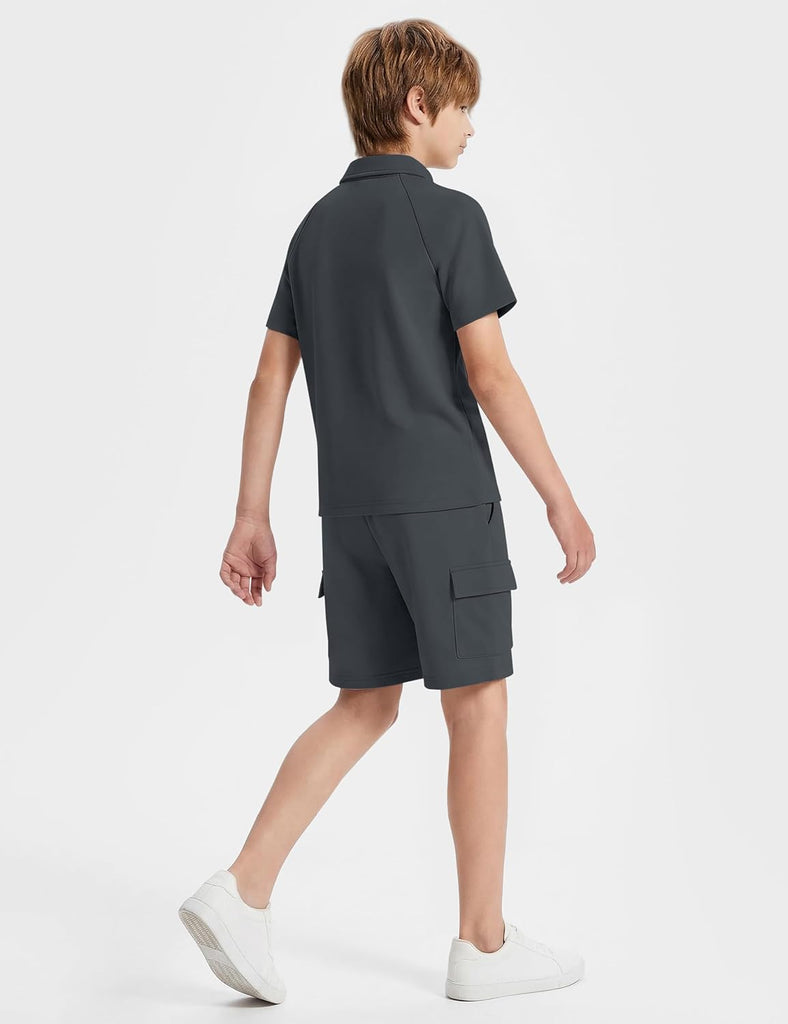Boys Short Set Quarter-Zip T-Shirt and Shorts Lounge Sets Summer Casual Athletic Vacation Beach Outfits