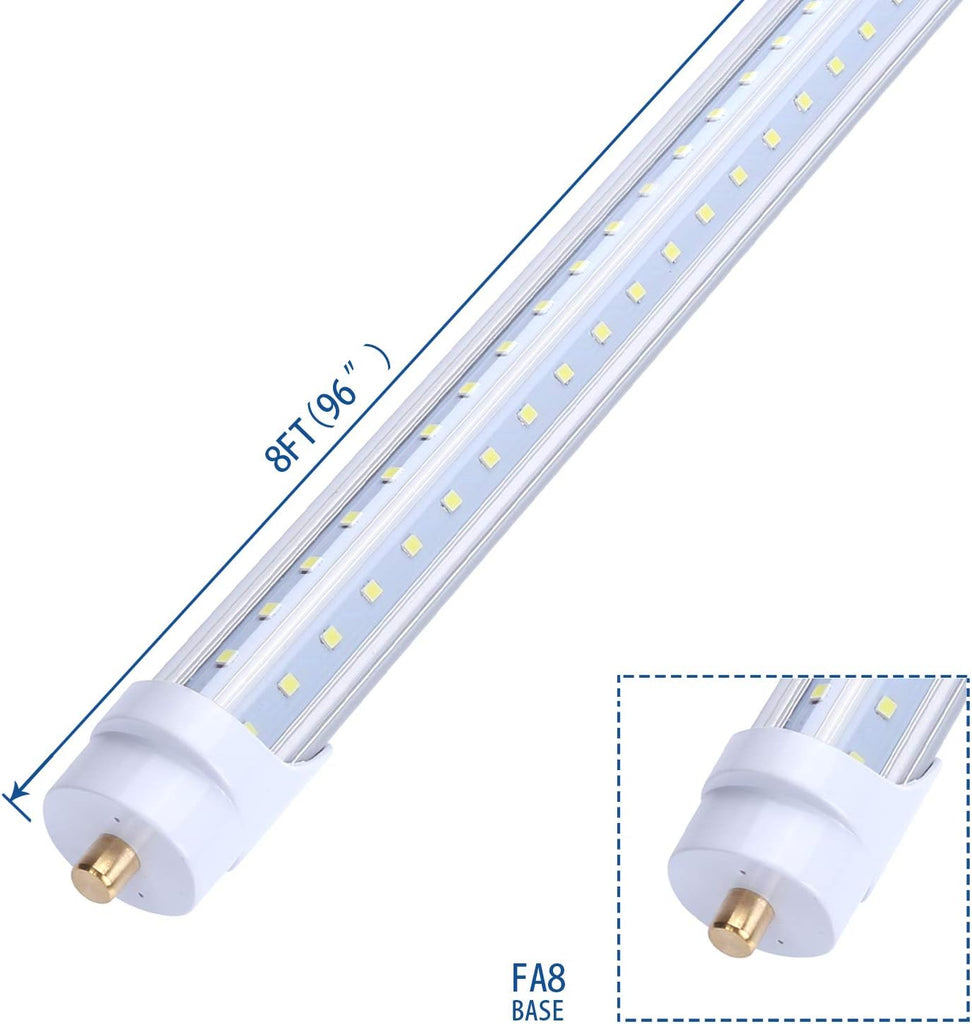 T8 V Shaped 8FT LED Tube Light,Need Bypass Ballast,65W Single Pin FA8 Base, 7800LM, 5000K Daylight White 8 Foot