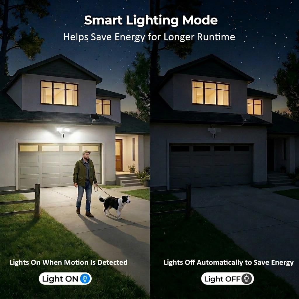 Solar Flood Light Camera, 2K Wireless Outdoor Floodlight Security Cam, Motion Detection, Color Night Vision, 2.4GHz
