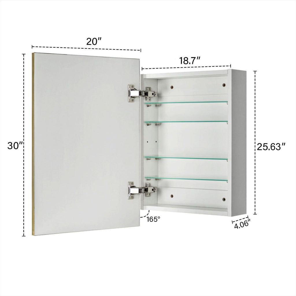20'' x 30'' Brushed Gold Recessed and Surface Mount Bathroom Medicine Cabinet with Mirror Brushed Gold Square