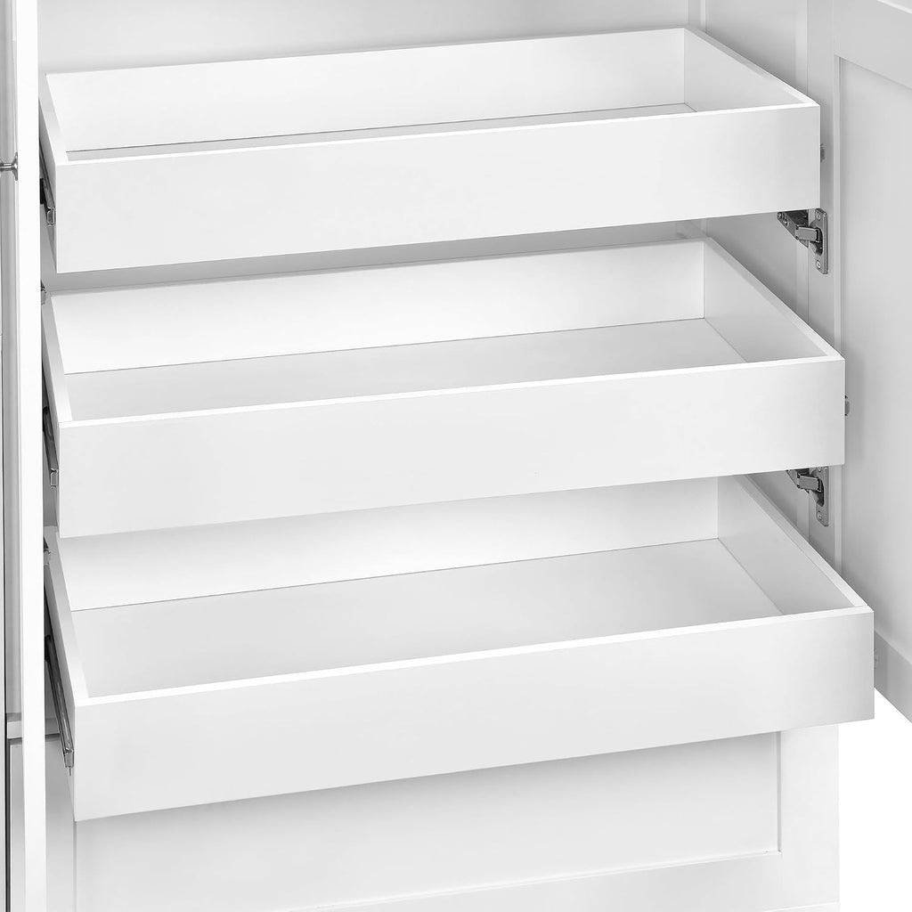 73.6" Tall Farmhouse Kitchen Pantry Cabinet with 7 Shelves, 2 Drawers, 3 Pull-Out Trays, 6 Doors and Side Cabinets