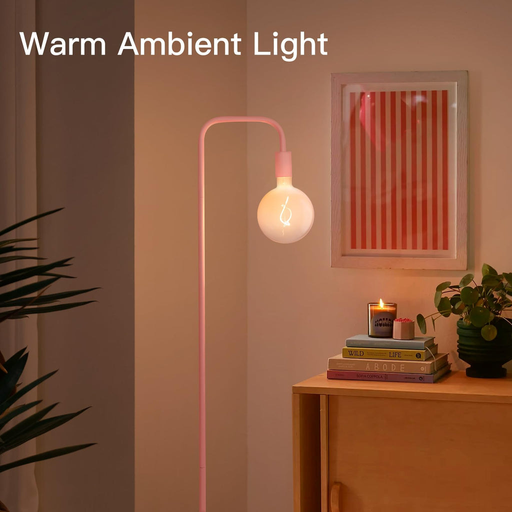 Pink Floor Lamp, Cute Standing Lamp with LED Bulb, Translucent Pink Globe Glass 2700k Warm Lighting. Globe Floor Lamp