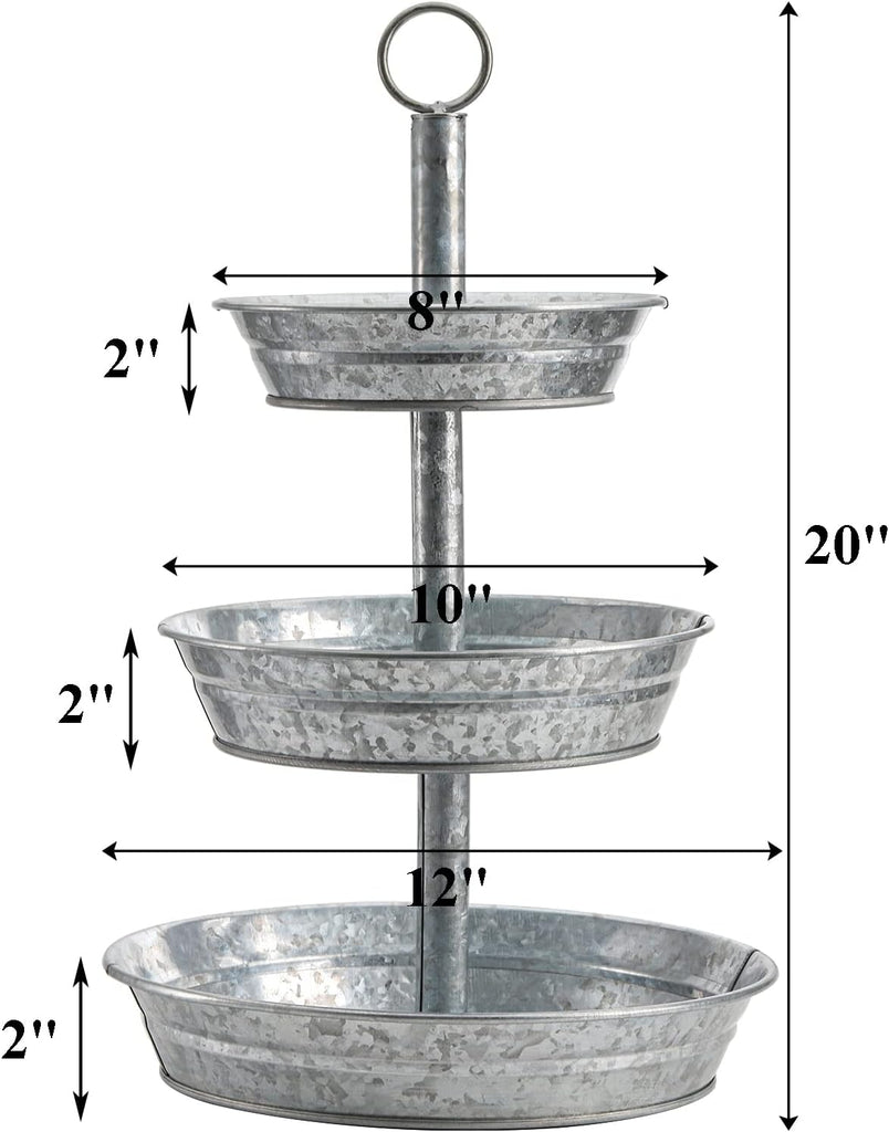 3 Tier Serving Tray, Galvanized Metal Cupcake Stand Vintage Dessert Appetizer Stand, Rustic Home and Garden Display