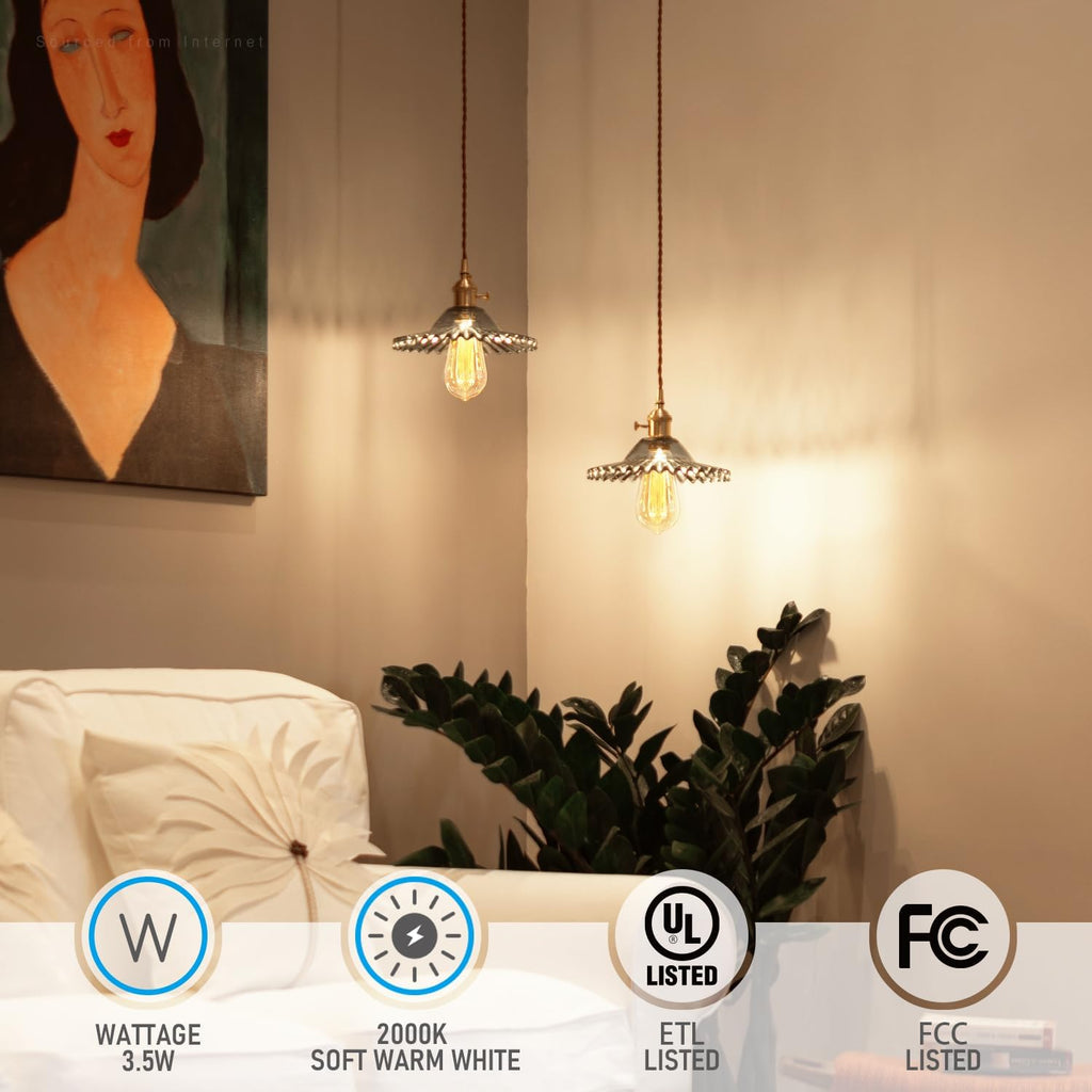 LED ST64 Vintage Edison Bulbs, 3.5W Dimmable, Amber Glass, 2000K