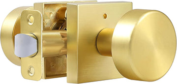 Gold Door Knobs Interior, Privacy Door Knob with Lock, Heavy Duty Square Modern Door Handle Bathroom, Satin Brass