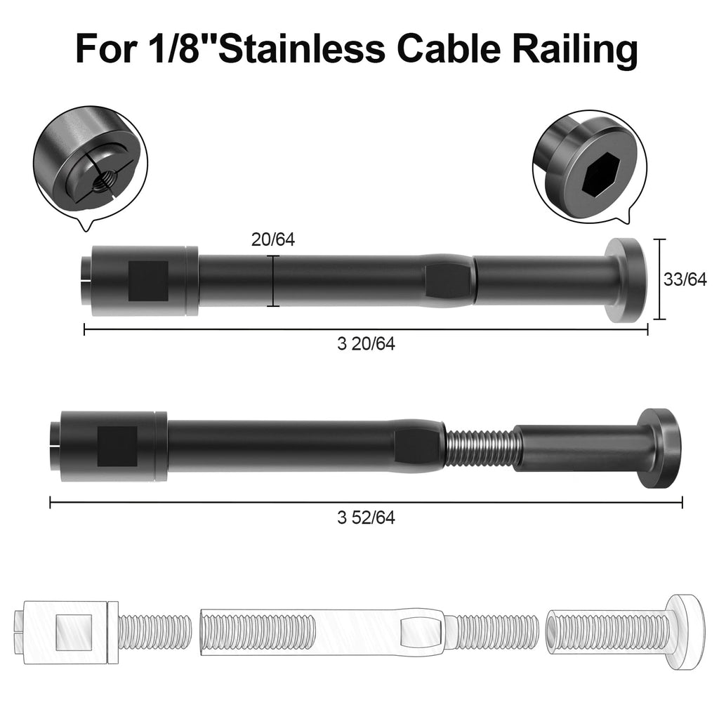 24 Pack 1/8" Black Swageless Cable Railing Kits
