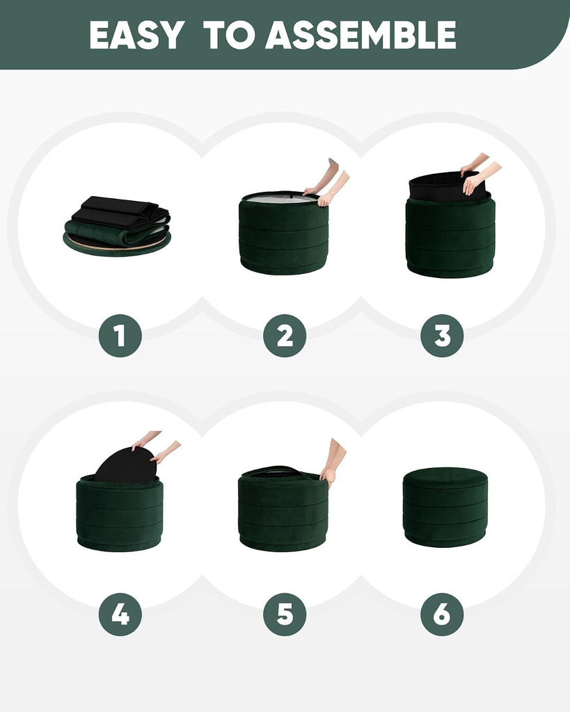 Round Velvet Storage Ottoman with Tray, Folding Ottoman with Storage Coffee Table Foot Rest Room, Living Room Bottle