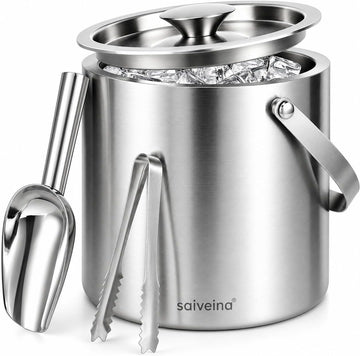 3L Double-Wall Stainless Steel Ice Bucket with Lid, Scoop, Tongs & Handle - Insulated Ice Container for Parties, Bar