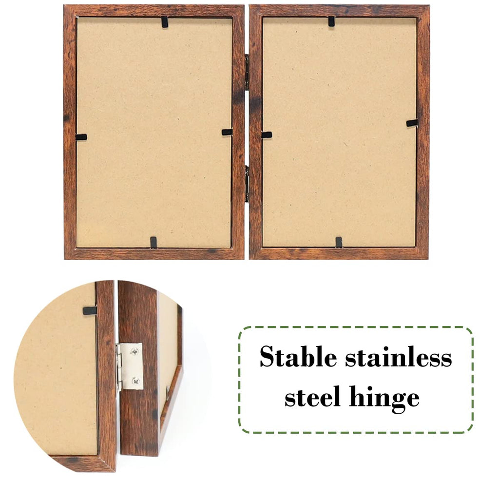5x7 Double Picture Frame Rustic Brown Wooden Photo Frame