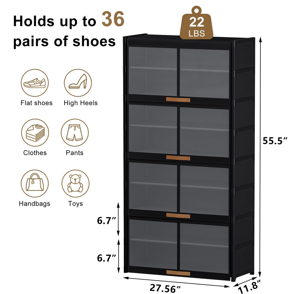 9 Tier Shoe Cabinet with Doors, 36-Pair Storage, Black