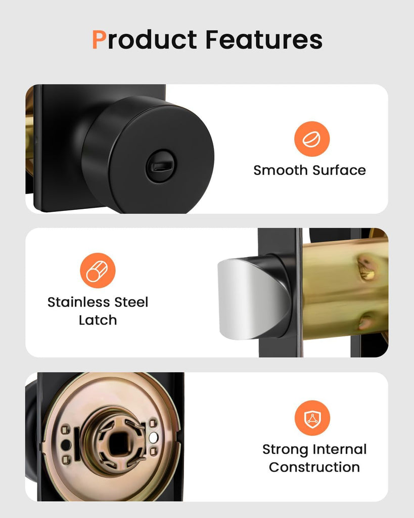 Black Door Knobs Interior, Matte Black Door Knobs Privacy Door Knob Black Interior Door Knob Bathroom (6 Pack)