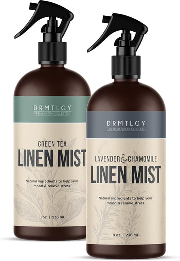 Natural Linen and Room Mist Set - Pillow Spray, Linen Mist, & Fabric Spray 2 Pack - Lavender Chamomile & Green Tea - Set of 2