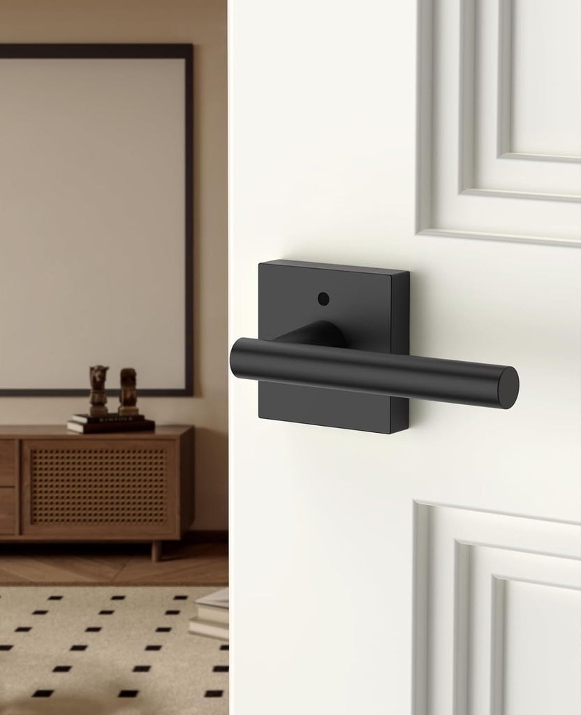 8 Pack Black Privacy Door Handles, Door Lever with Door Knobs Indoor or Bathroom