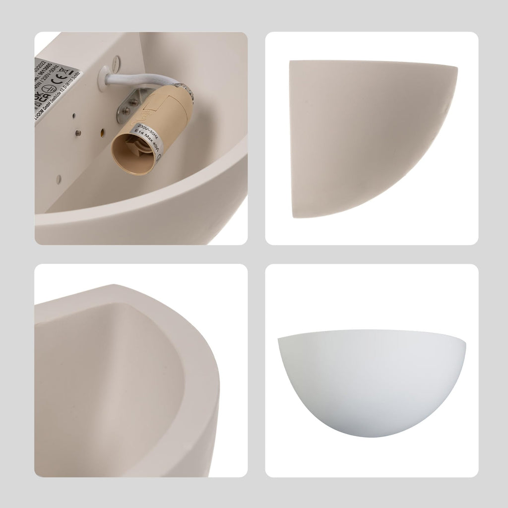 11" Paintable Plaster Wall Sconce Light, White Half Moon Wall Light Fixture with Indirect Uplight, Modern Indoor Wall